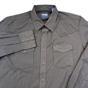 Wrangler Shirt Mens Large‎ Black Striped Western Pearl Snap Long Sleeve Cowboy